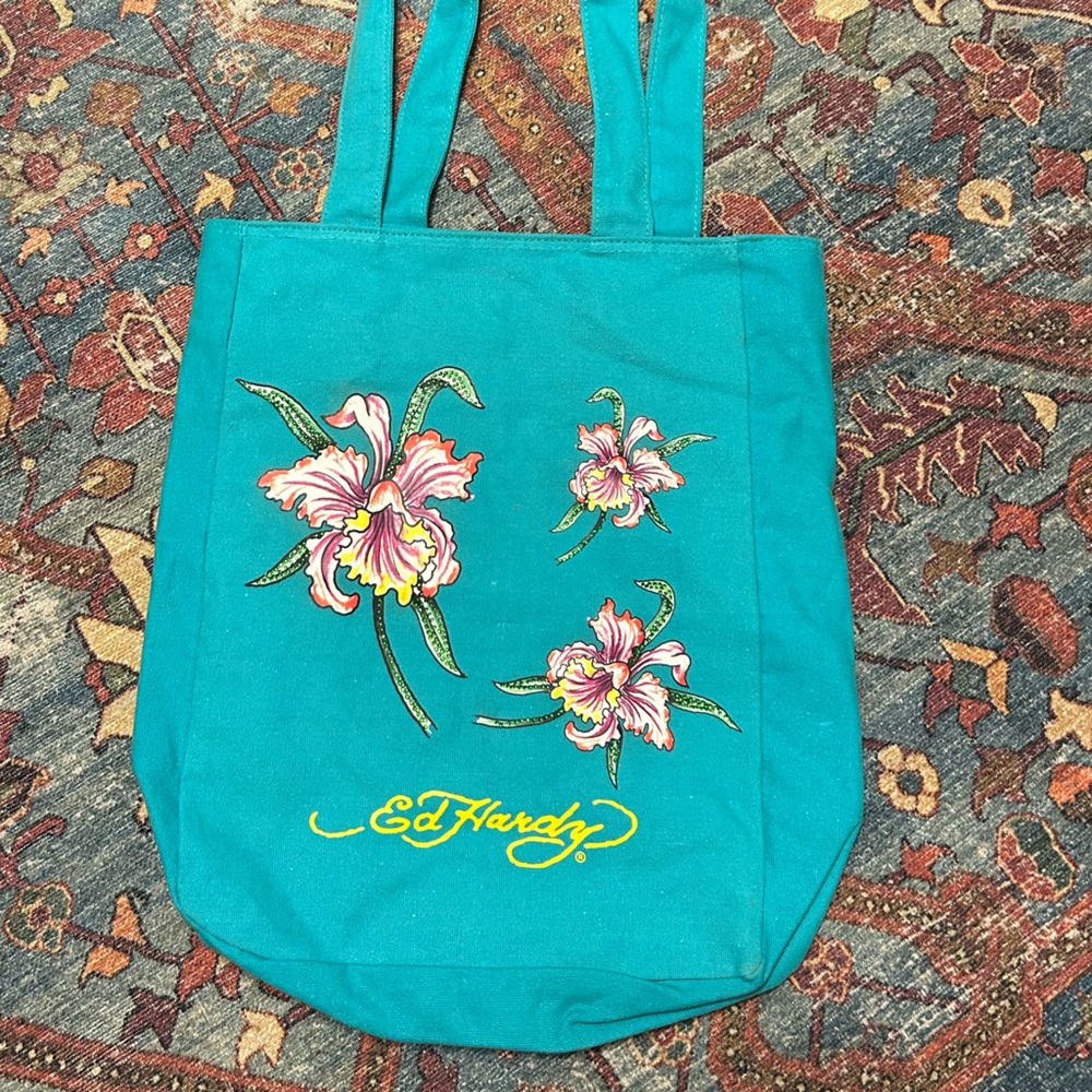 Ed Hardy Turquoise Floral Tote